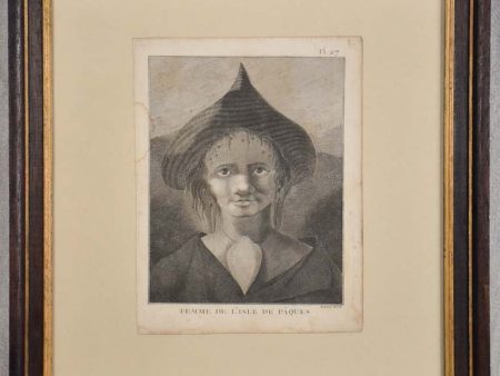 Antique French engraving of a woman from L Isle de Paques 16¼  For Cheap