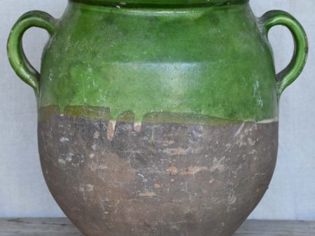 Large antique French confit pot with green glaze 11¾  For Cheap