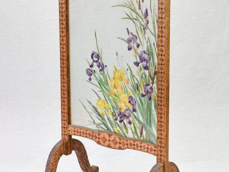 Early-20th-century French fireplace screen - marquetry and glass with iris 40½  Online Hot Sale