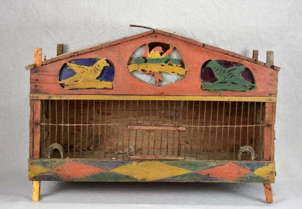 Mid-century folk art birdcage - handpainted For Sale