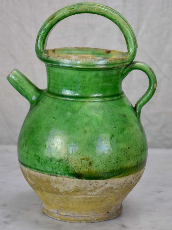 Small 19th Century French water pitcher with green glaze Cheap