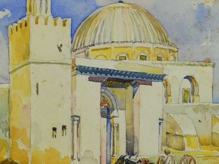 Early 20th Century watercolor - Mosque, mule and chariot 18 x 14¼   Supply