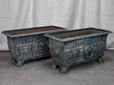 Pair of Rectangular French Directoire garden planters - cast iron For Sale