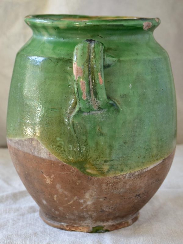 20th Century French confit pot with green glaze 9  For Cheap