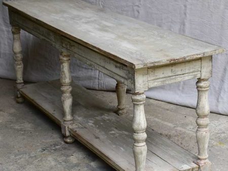 Antique French drapery table with beige   grey painted patina 74¾  long Sale