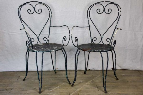 Pair of heart-back garden armchairs with black painted finish Hot on Sale