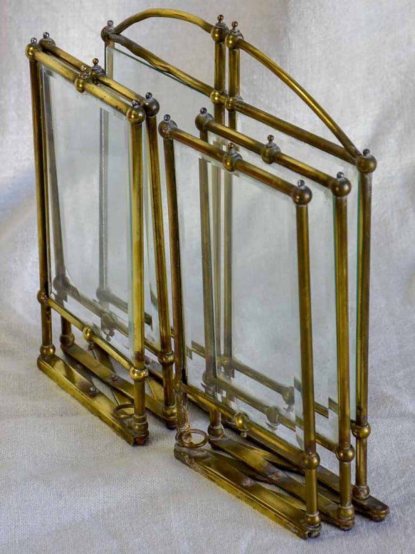 Rare Art Nouveau folding six photo frame - brass and glass on Sale