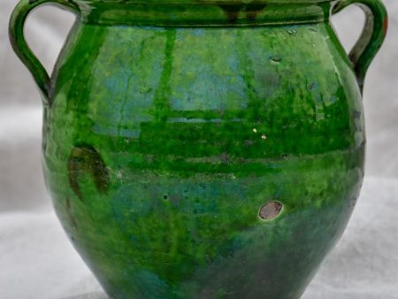 Antique French confit pot with deep green glaze 7½  Online