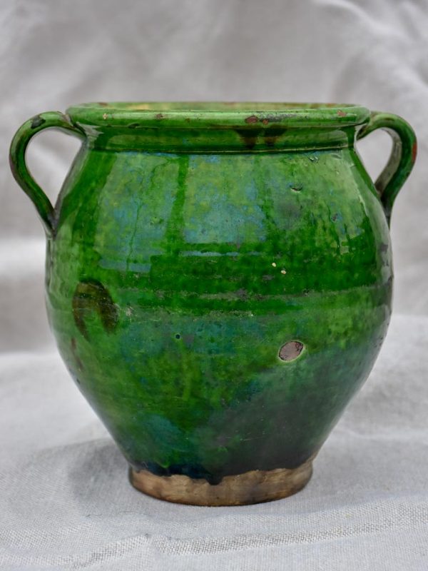 Antique French confit pot with deep green glaze 7½  Online