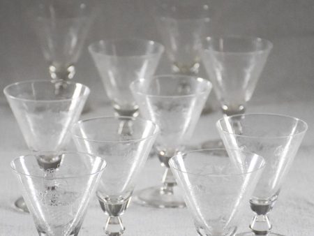 Ten engraved antique French aperitif glasses Discount