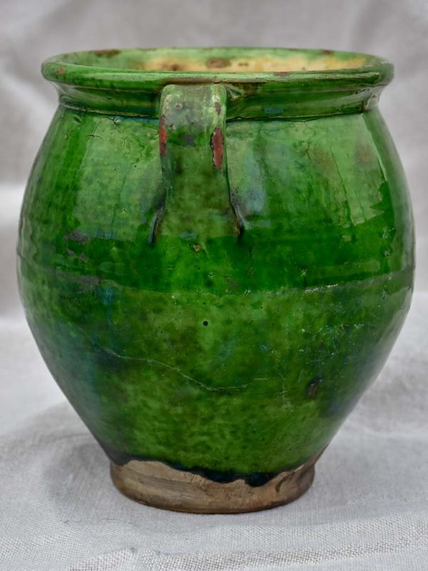 Antique French confit pot with deep green glaze 7½  Online