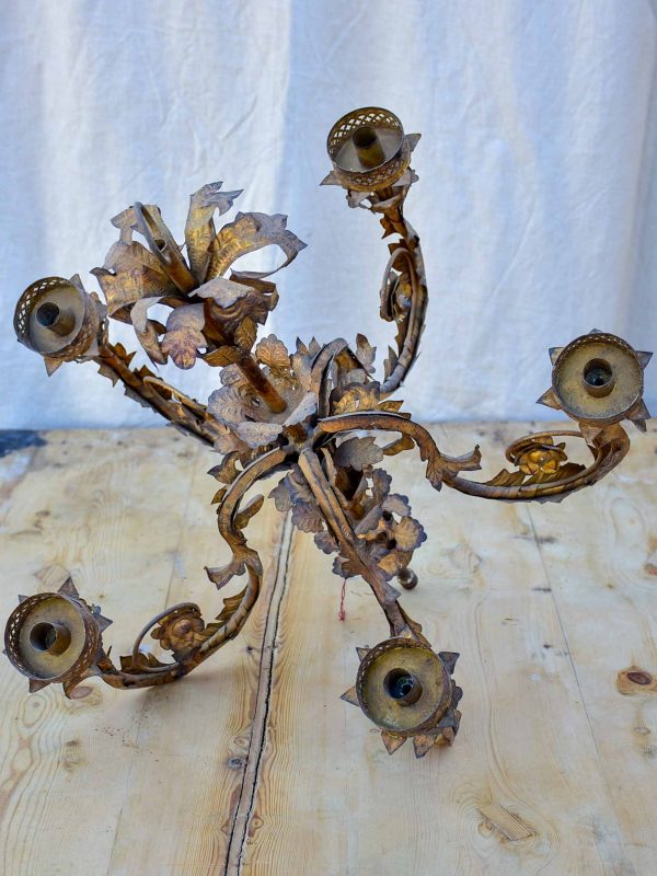 Mid-century Spanish chandelier - gold tole Sale