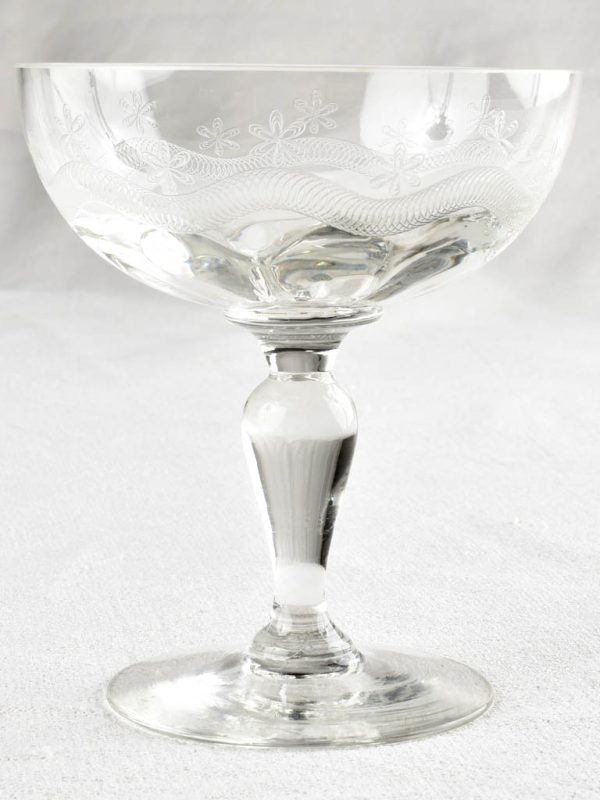 Collection of seven mid century champagne coupe glasses on Sale