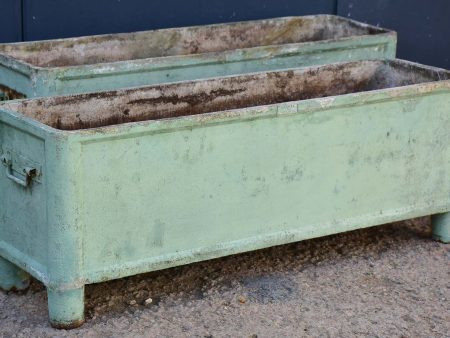 Pair of mid-century French rectangular garden planters   window boxes - Chanal Paris - sage patina Online now