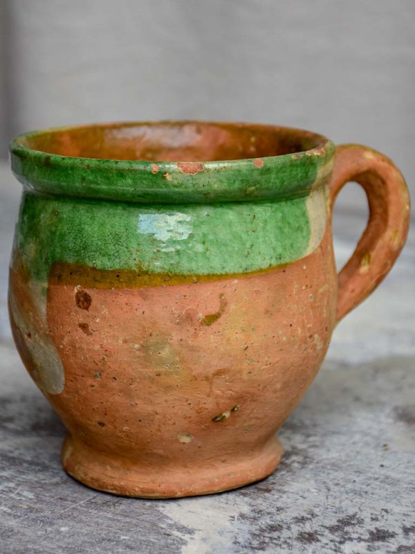 Antique French mug with green glaze Cheap