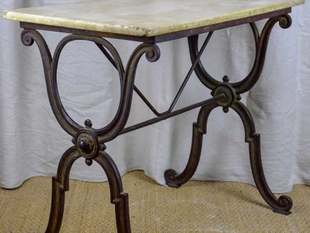 Antique French bistro table with marble top - rectangular on Sale