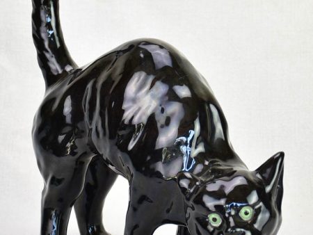 Antique French black cat - roof sculpture attributed to La Poterie du Mesnil de Bavent 15¼  Cheap