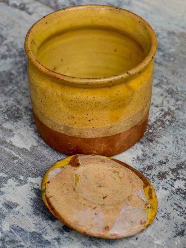 Antique French pot with yellow glaze and lid Discount