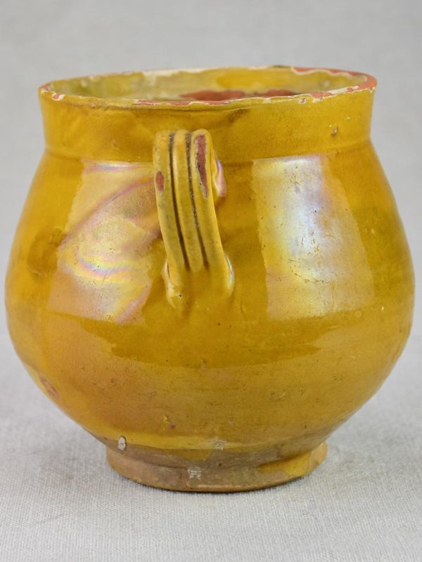 Antique French honey pot with yellow   orange glaze 6  For Sale