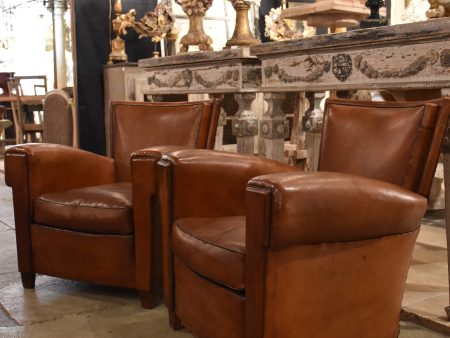 Club chairs, leather, 1930s-style French - pair on Sale