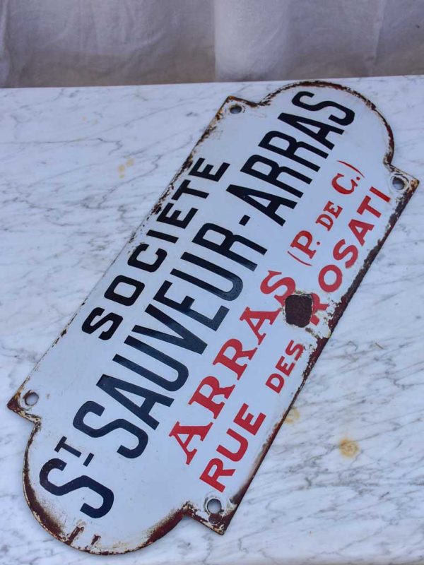 Antique French enamel sign from a factory - St Sauveur Arras Sale