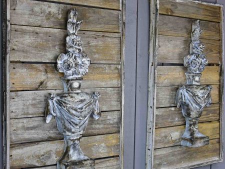 Pair of rustic French wall panels with flower urns For Discount