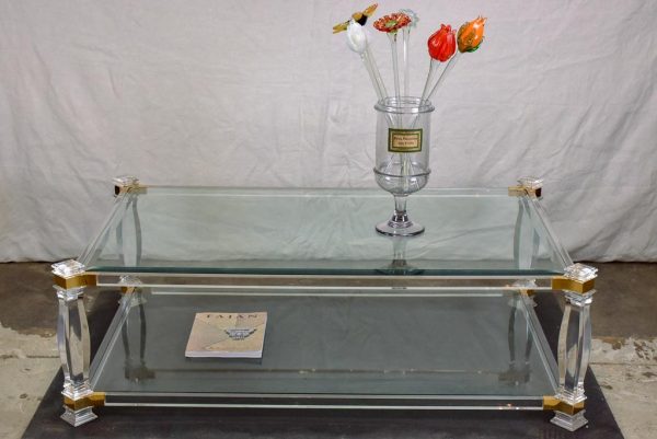 Large 1970 s glass coffee table with balustrade style legs 32¾  x 52¼  Cheap