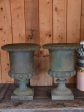 Pair of antique Medici urns with dark green patina For Cheap