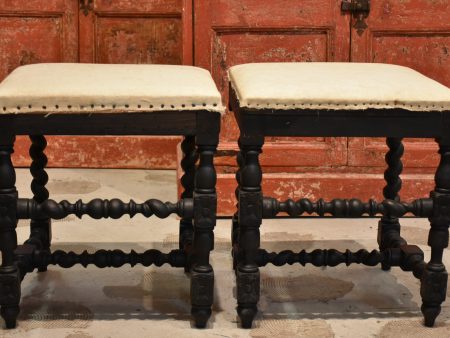 Pair of Louis XIII style stools with black patina Online