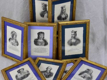 Collection of nine framed engravings of notable French historical figures Supply