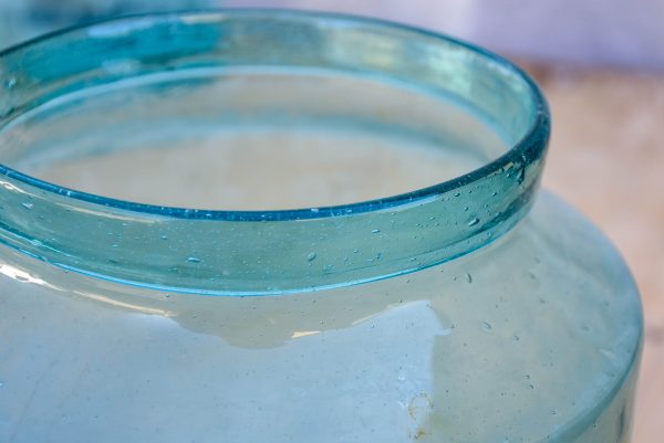 Large antique French preserving jar with blue   green glass For Discount