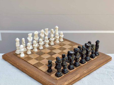 Vintage wooden chess board with porcelain pieces For Discount