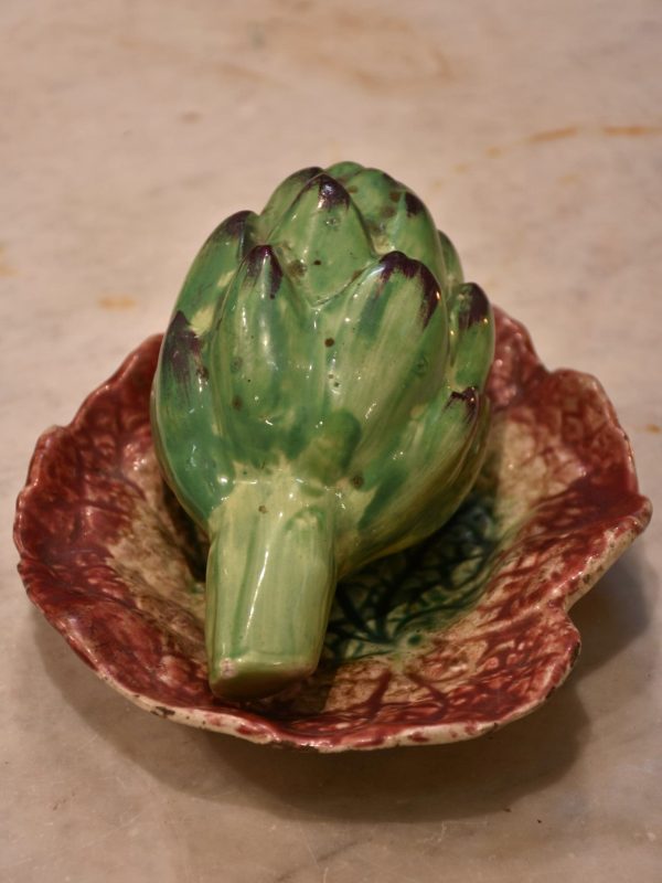 French Faience Majolica artichoke with leaf Discount