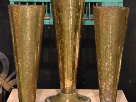 Set of three French florist vases with gold patina Online now