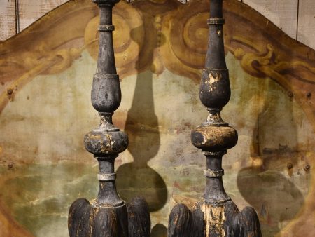 Antique altar candlesticks, wooden, Italian (two) Online Hot Sale