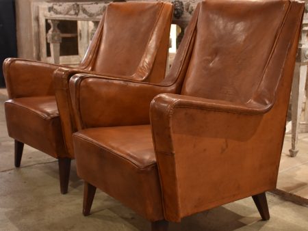 Pair of petite 1960’s leather French armchairs Discount