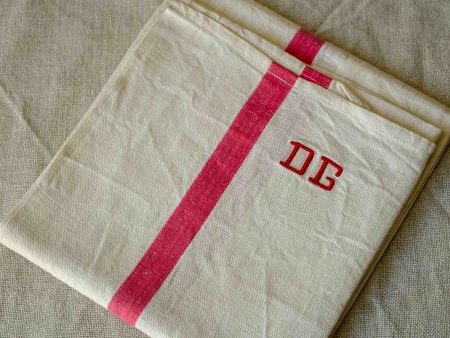 Antique French tea towel with DG monogram Discount