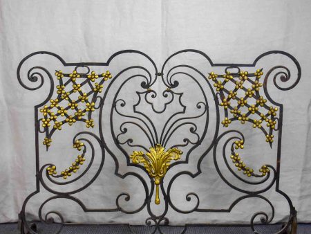 Wrought iron fire screen with flowers on Sale