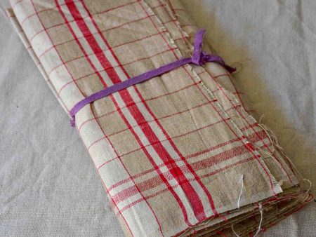 Large piece of unused French antique linen - chequered fabric Sale