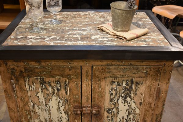 Kitchen island, zinc border & 2 cupboards, antique Online