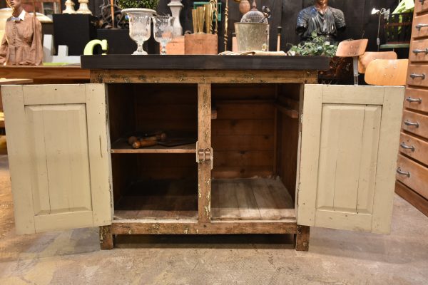 Kitchen island, zinc border & 2 cupboards, antique Online