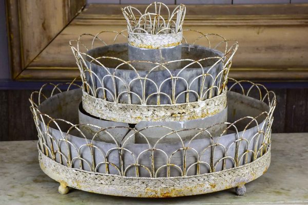 French three tier 19th Century zinc jardiniere Online now