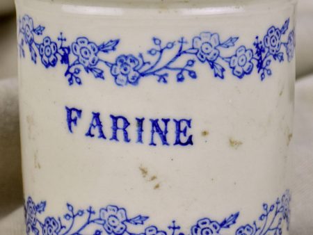 Antique French flour pot with blue flowers Fashion