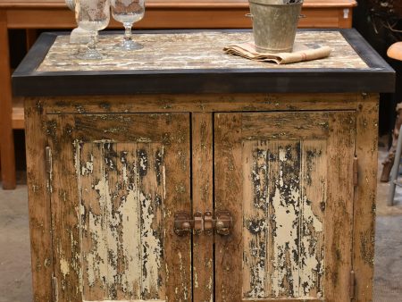 Kitchen island, zinc border & 2 cupboards, antique Online