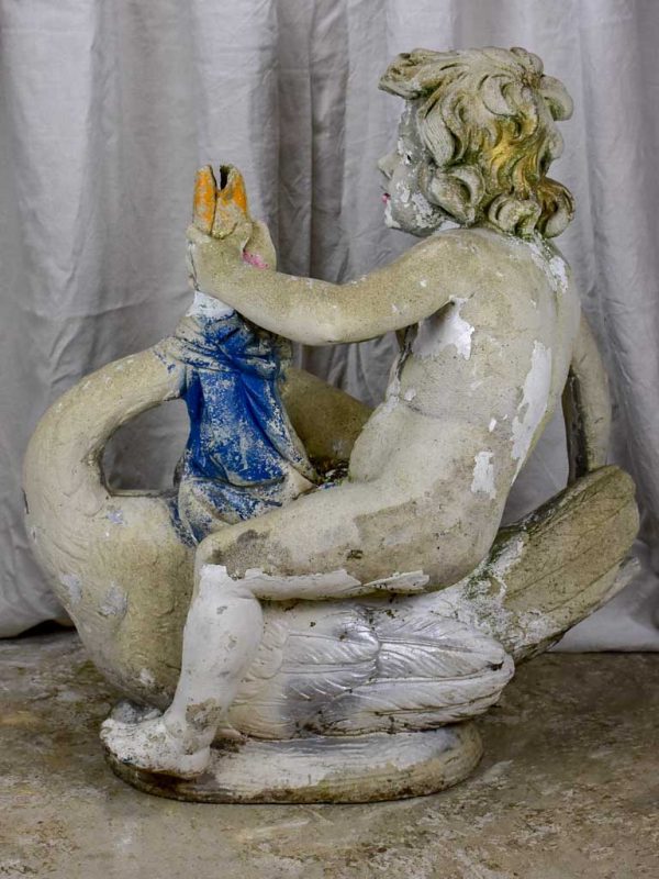 Antique Italian garden sculpture - boy on a flying goose 35  Online now