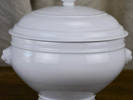 Antique French white soup tureen with lion s heads For Sale