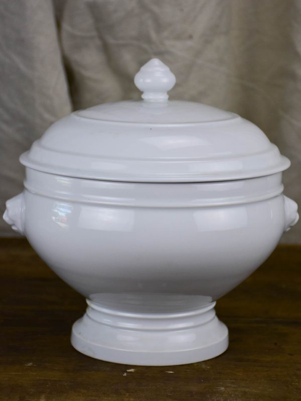 Antique French white soup tureen with lion s heads For Sale