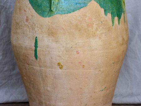 Antique French amphora pot with green glaze and four handles Online Sale