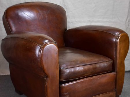 Pair of French leather club chairs from the 1950 s on Sale