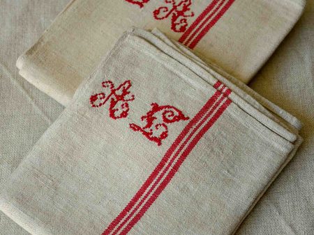 Antique French tea towels with LA and AL monogram Discount